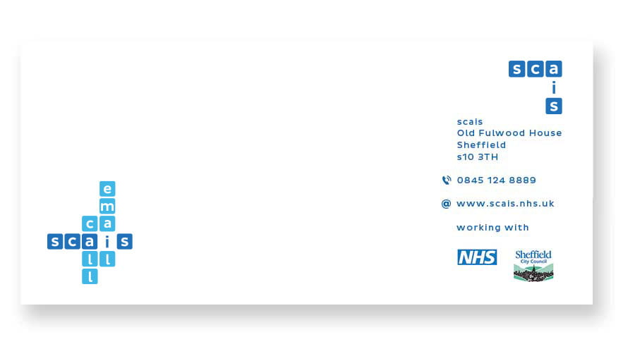 compliment-slip similar to the letterhead above with changed logo spelling SCAIS in a set up of the letters